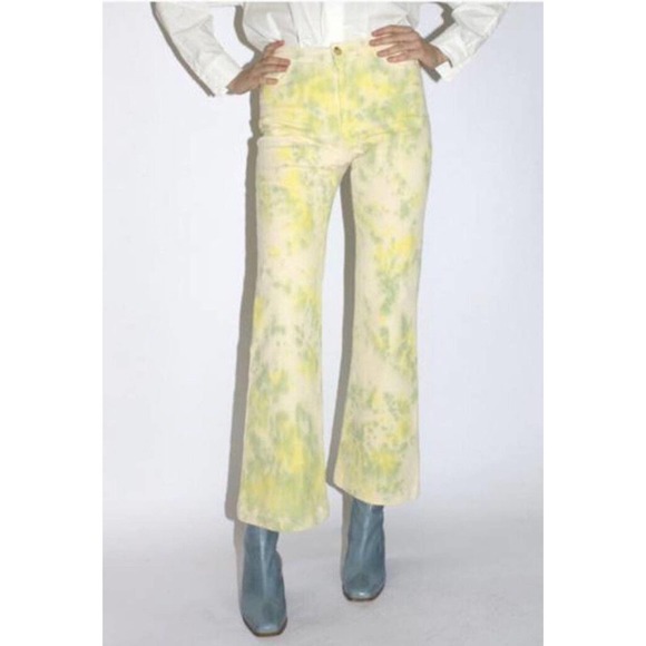 PALOMA WOOL Calgary Pants •38/ US 6• Yellow Tie Dyed Corduroy Wide Leg Crop - Picture 1 of 9